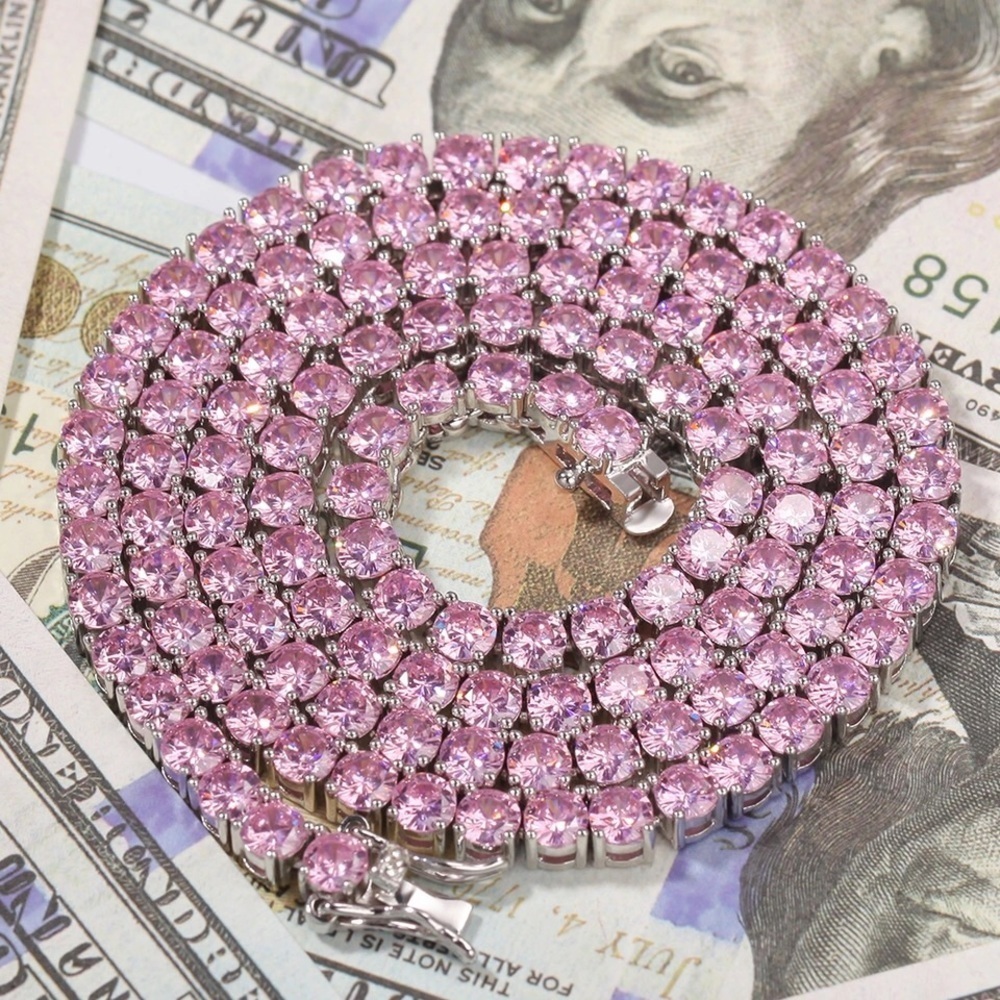 Pink tennis necklace , pink lab diamond tennis